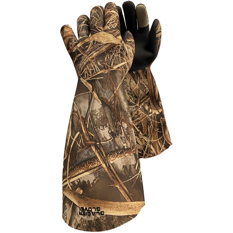 Glacier Glove قفاز جليدي للجنسين مقاوم للماء مرن مع قبضة آمنة بطانة من الفليس مقاوم للنيوبرين للصيد في الشتاء للصيد في الهواء الطلق بطول الكوع، Realtree Max-7، كبير - Image 1